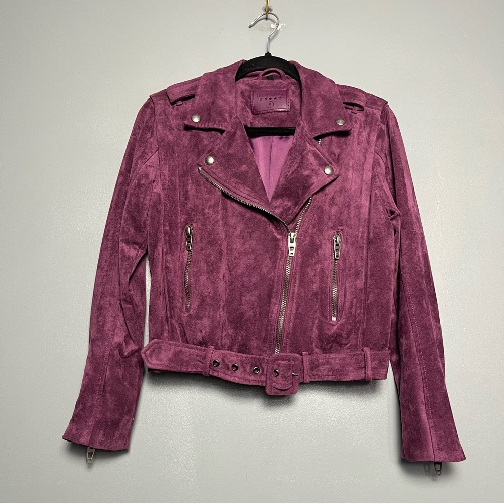 BLANKNYC Faux Suede Belted Moto Jacket Purple Women’s Size S